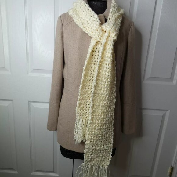 Cream White Scarf 90x5.5 Long Muffler Chunky Handmade Crochet Hand Knit USA NWT - Picture 3 of 6